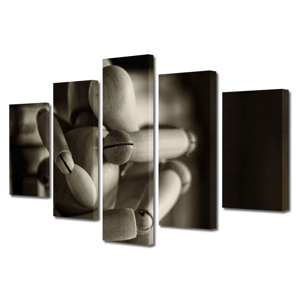 Set Tablouri Multicanvas 5 piese Colectia Ziua Indragostitilor, Dragobete, Valentine's Day, Imbratisare jucarii lemn, Decoratiuni Moderne pentru Casa, 120 x 225 cm