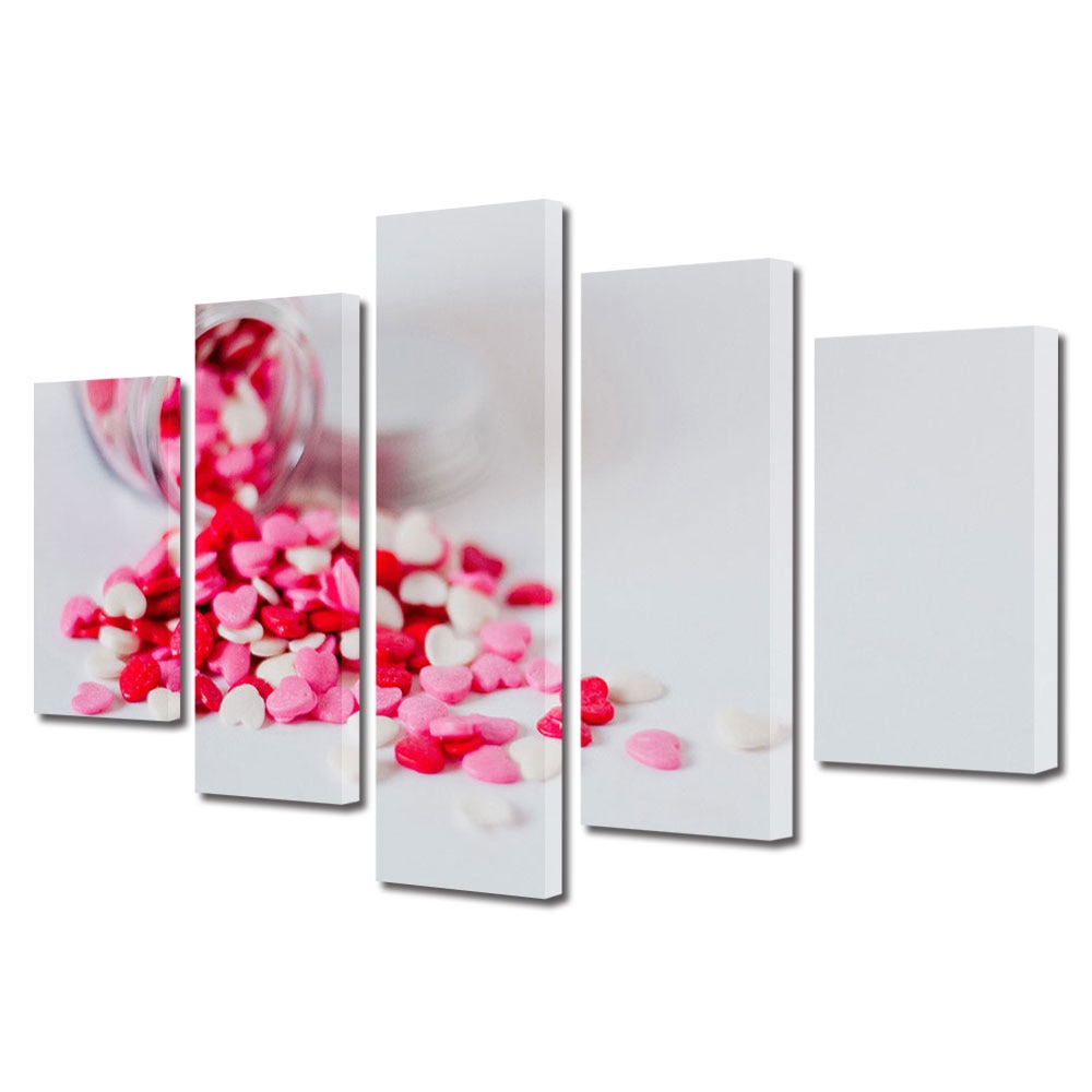 Set Tablouri Multicanvas 5 piese Colectia Ziua Indragostitilor, Dragobete, Valentine's Day, Borcanul cu iubire, Decoratiuni Moderne pentru Casa, 120 x 225 cm