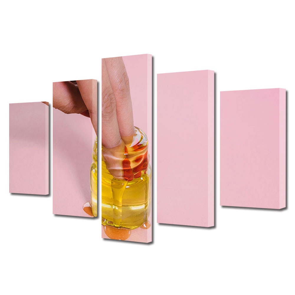 Set Tablouri Multicanvas 5 piese Colectia Ziua Indragostitilor, Dragobete, Valentine's Day, Degete in miere, Decoratiuni Moderne pentru Casa, 120 x 225 cm