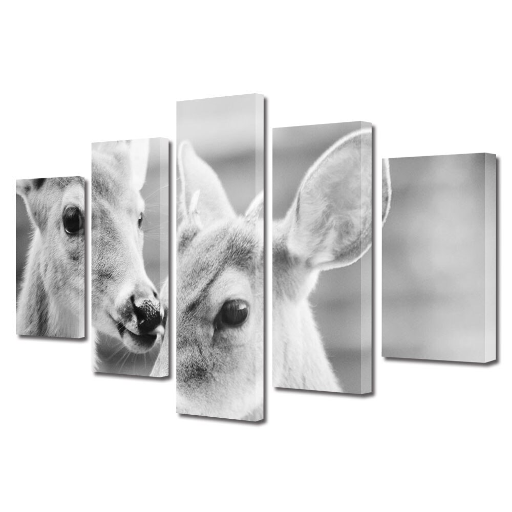 Set Tablouri Multicanvas 5 piese Colectia Ziua Indragostitilor, Dragobete, Valentine's Day, Caprioare, Decoratiuni Moderne pentru Casa, 120 x 225 cm