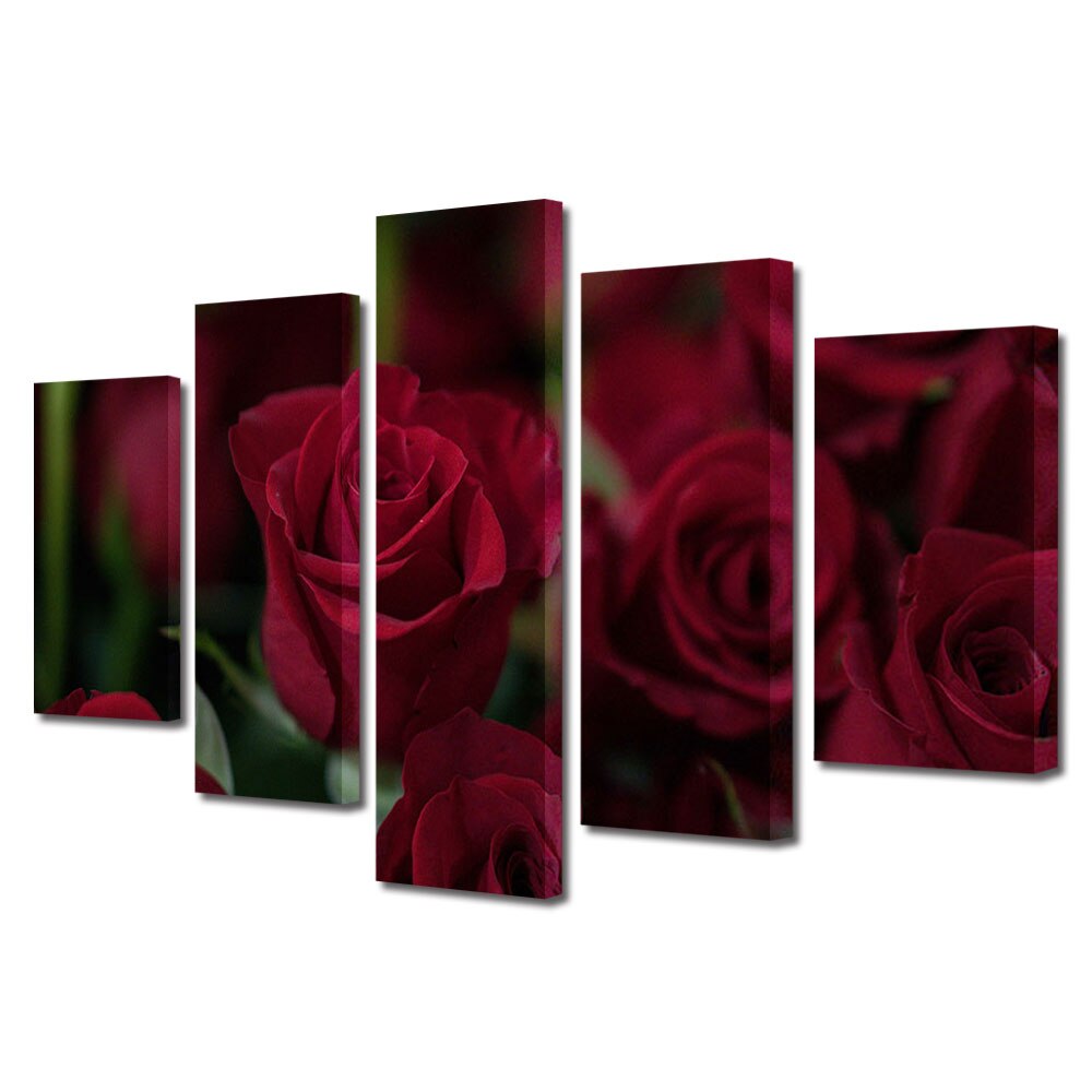 Set Tablouri Multicanvas 5 piese Colectia Ziua Indragostitilor, Dragobete, Valentine's Day, Multi trandafiri rosii, Decoratiuni Moderne pentru Casa, 120 x 225 cm