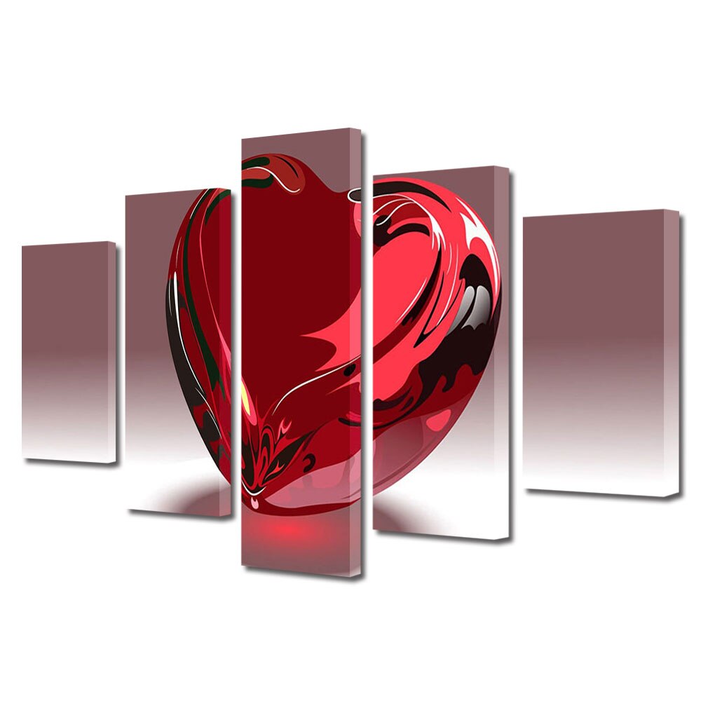 Set Tablouri Multicanvas 5 piese Colectia Ziua Indragostitilor, Dragobete, Valentine's Day, Inima rosie din sticla, Decoratiuni Moderne pentru Casa, 120 x 225 cm