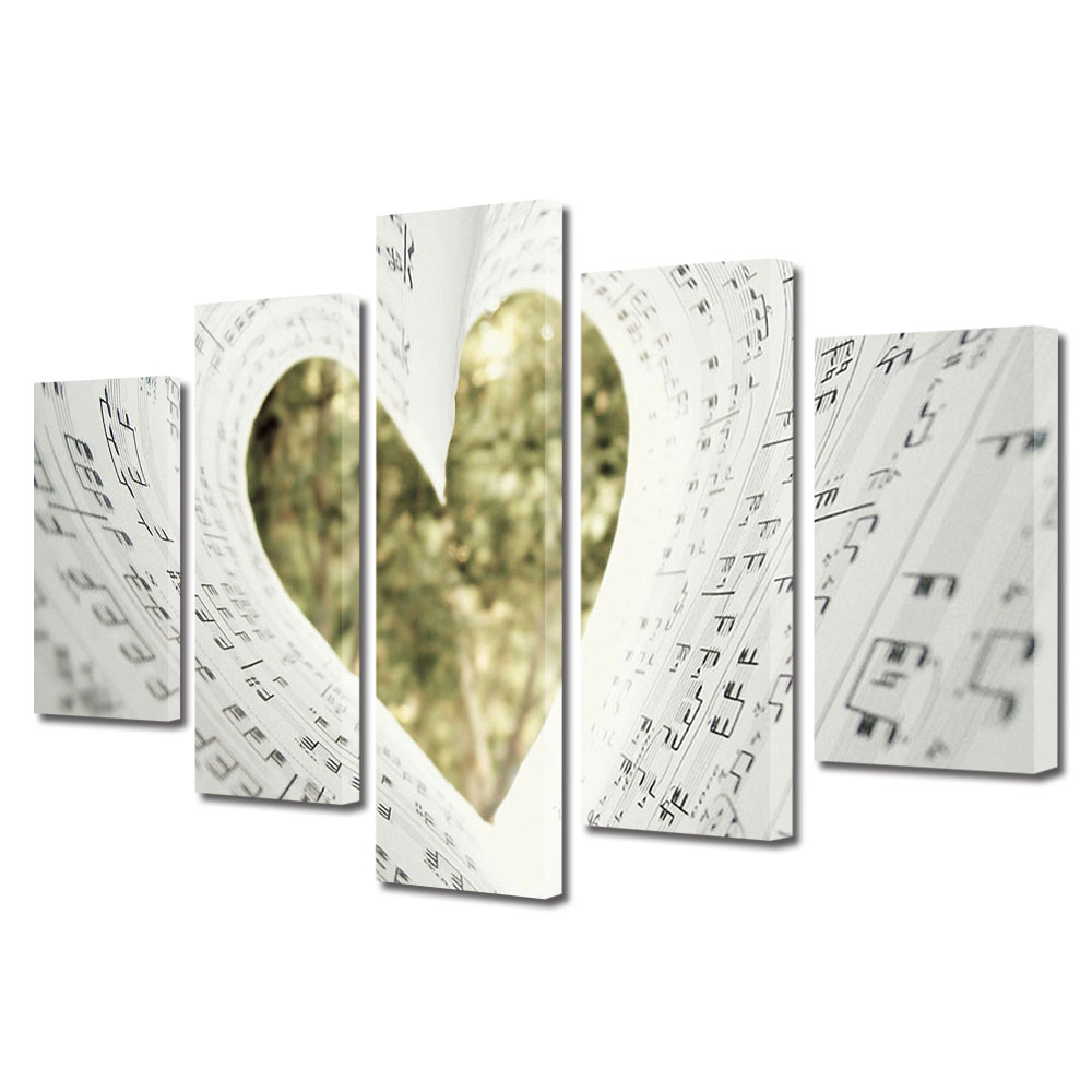 Set Tablouri Multicanvas 5 piese Colectia Ziua Indragostitilor, Dragobete, Valentine's Day, Inima din portative, Decoratiuni Moderne pentru Casa, 120 x 225 cm