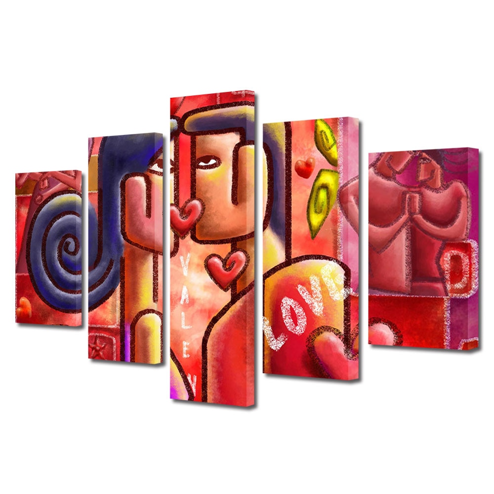Set Tablouri Multicanvas 5 piese Colectia Ziua Indragostitilor, Dragobete, Valentine's Day, Parteneri fericiti, Decoratiuni Moderne pentru Casa, 120 x 225 cm