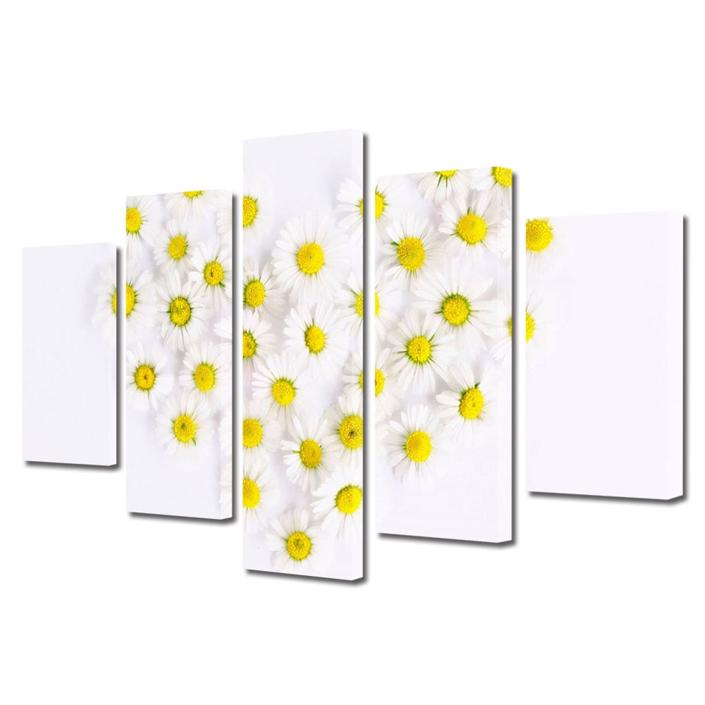 Set Tablouri Multicanvas 5 piese Colectia Ziua Indragostitilor, Dragobete, Valentine's Day, Floricele albe, Decoratiuni Moderne pentru Casa, 120 x 225 cm