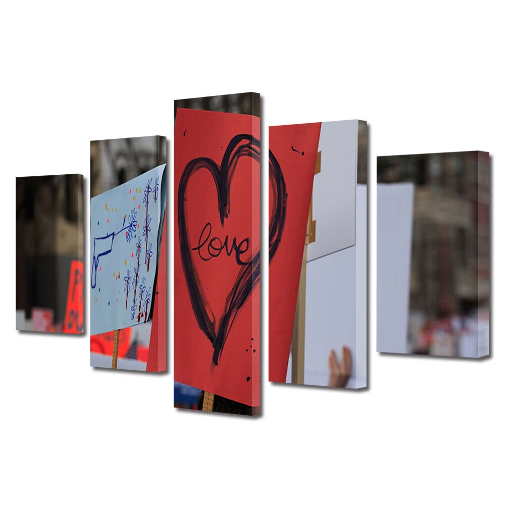 Set Tablouri Multicanvas 5 piese Colectia Ziua Indragostitilor, Dragobete, Valentine's Day, Pancarta pentru iubire, Decoratiuni Moderne pentru Casa, 120 x 225 cm