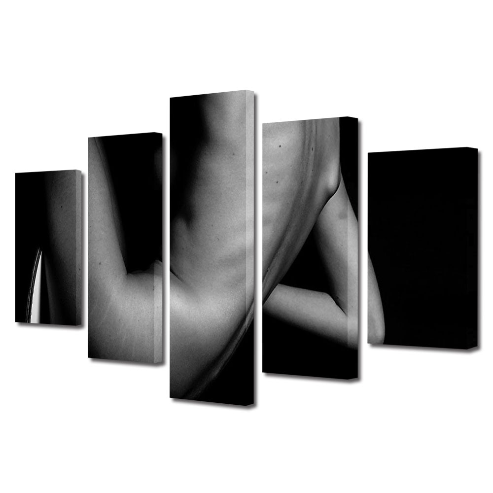 Set Tablouri Multicanvas 5 piese Colectia Ziua Indragostitilor, Dragobete, Valentine's Day, Linie corp femeie, Decoratiuni Moderne pentru Casa, 120 x 225 cm