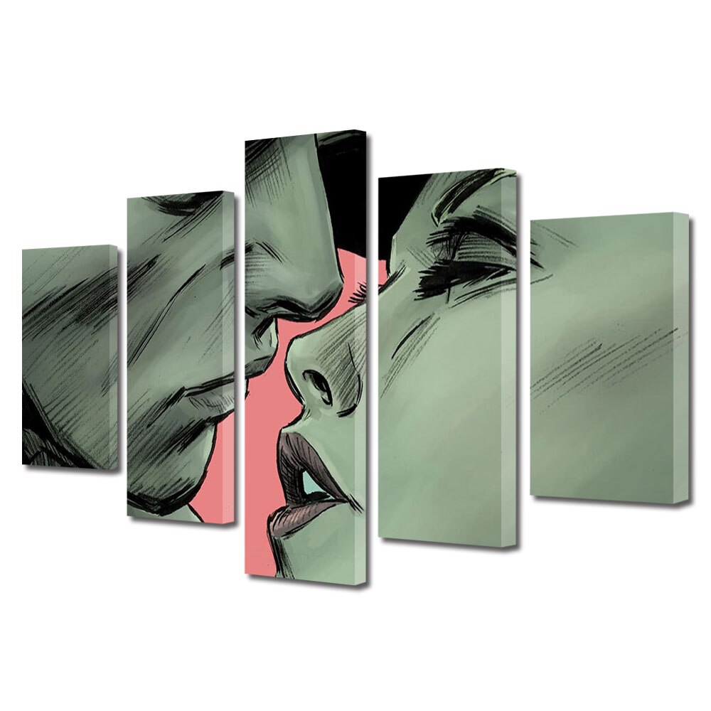 Set Tablouri Multicanvas 5 piese Colectia Ziua Indragostitilor, Dragobete, Valentine's Day, Aventura in dragoste, Decoratiuni Moderne pentru Casa, 120 x 225 cm