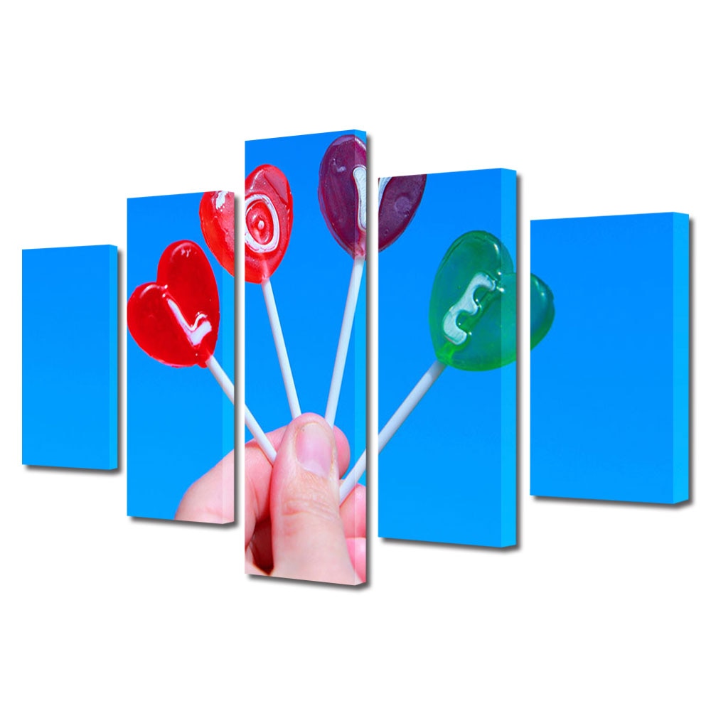 Set Tablouri Multicanvas 5 piese Colectia Ziua Indragostitilor, Dragobete, Valentine's Day, Acadele gustoase, Decoratiuni Moderne pentru Casa, 120 x 225 cm