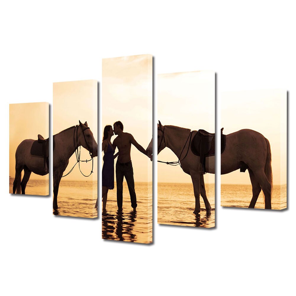 Set Tablouri Multicanvas 5 piese Colectia Ziua Indragostitilor, Dragobete, Valentine's Day, Calarind iubirea, Decoratiuni Moderne pentru Casa, 120 x 225 cm