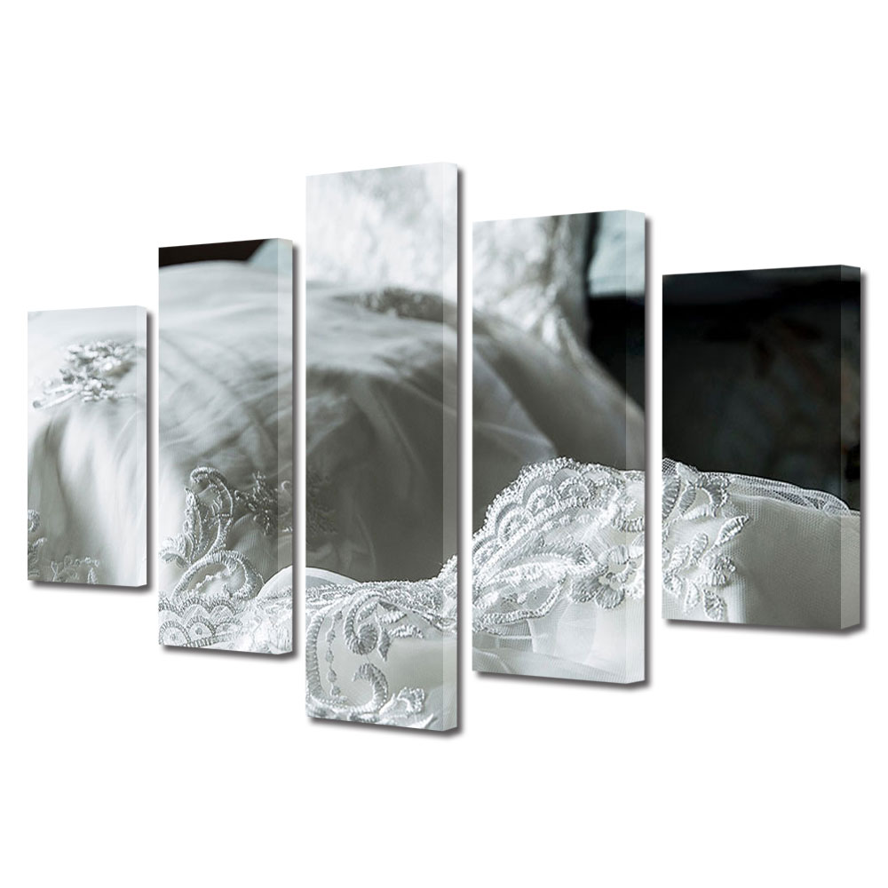 Set Tablouri Multicanvas 5 piese Colectia Ziua Indragostitilor, Dragobete, Valentine's Day, Rochie alba, Decoratiuni Moderne pentru Casa, 120 x 225 cm