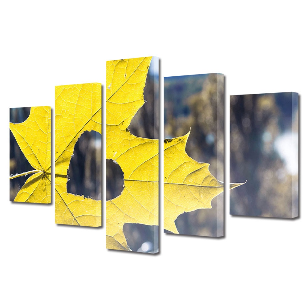 Set Tablouri Multicanvas 5 piese Colectia Ziua Indragostitilor, Dragobete, Valentine's Day, Forma de inima in frunza, Decoratiuni Moderne pentru Casa, 120 x 225 cm