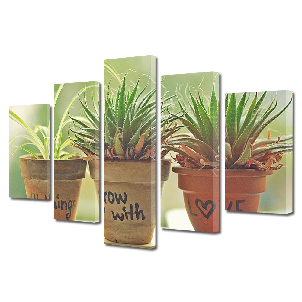 Set Tablouri Multicanvas 5 piese Colectia Ziua Indragostitilor, Dragobete, Valentine's Day, Plante crescute cu dragoste, Decoratiuni Moderne pentru Casa, 120 x 225 cm