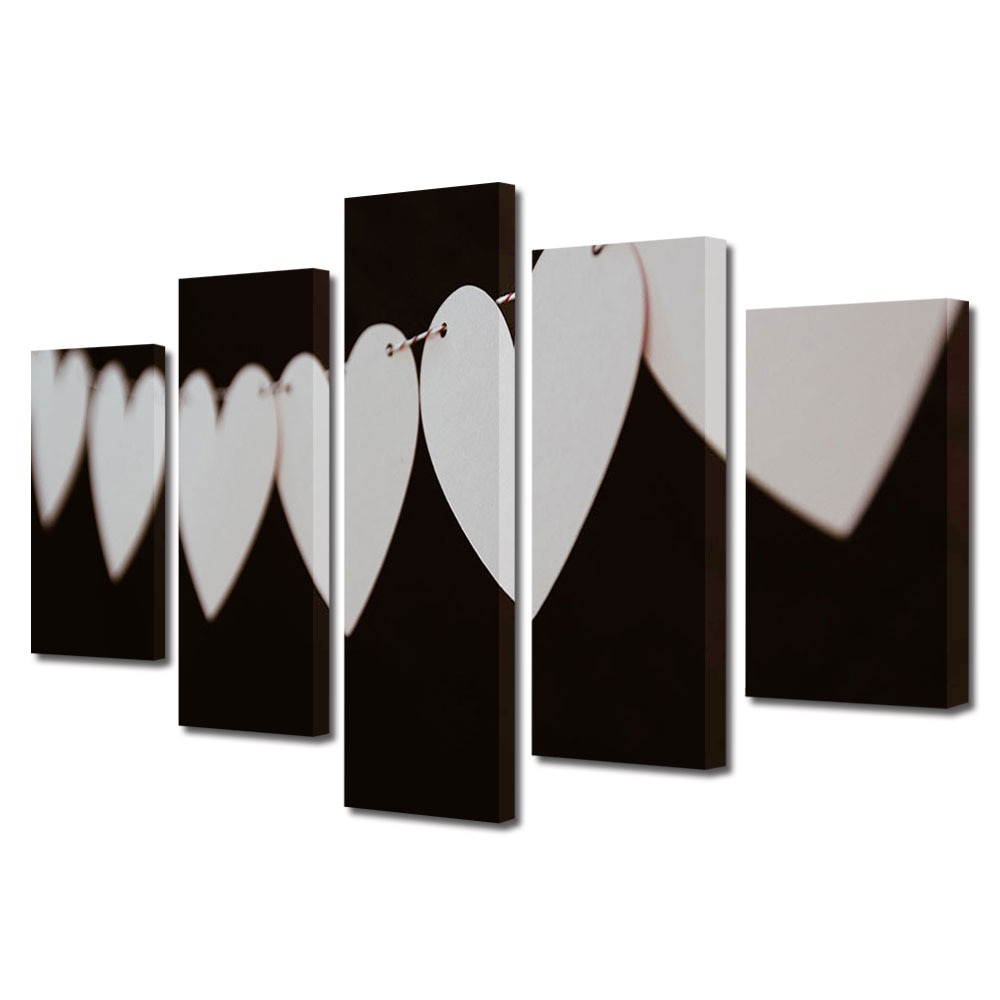 Set Tablouri Multicanvas 5 piese Colectia Ziua Indragostitilor, Dragobete, Valentine's Day, Inimi agatate, Decoratiuni Moderne pentru Casa, 120 x 225 cm