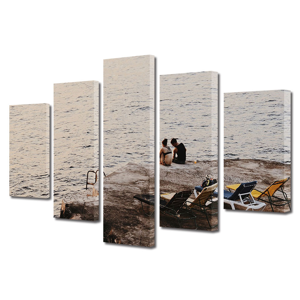 Set Tablouri Multicanvas 5 piese Colectia Ziua Indragostitilor, Dragobete, Valentine's Day, Plaja privata pentru cupluri, Decoratiuni Moderne pentru Casa, 120 x 225 cm