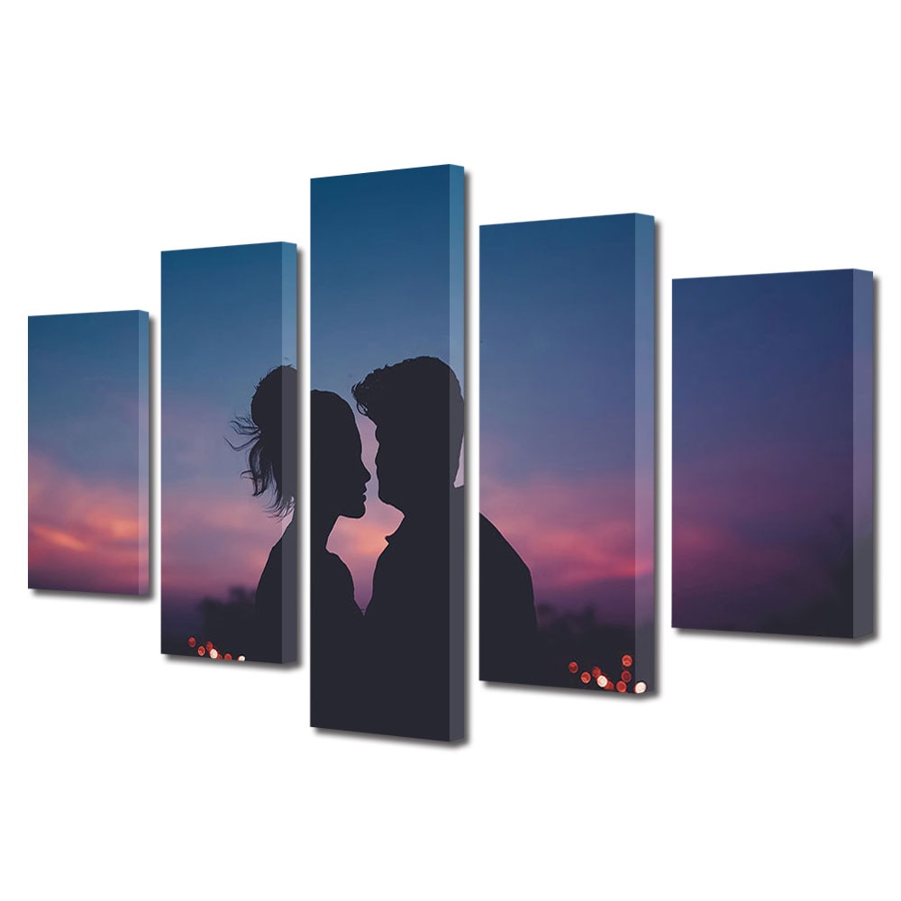 Set Tablouri Multicanvas 5 piese Colectia Ziua Indragostitilor, Dragobete, Valentine's Day, Luminile orasului, Decoratiuni Moderne pentru Casa, 120 x 225 cm