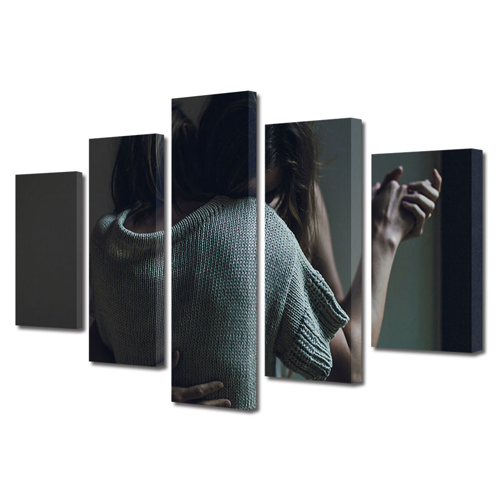 Set Tablouri Multicanvas 5 piese Colectia Ziua Indragostitilor, Dragobete, Valentine's Day, Dans in liniste, Decoratiuni Moderne pentru Casa, 120 x 225 cm