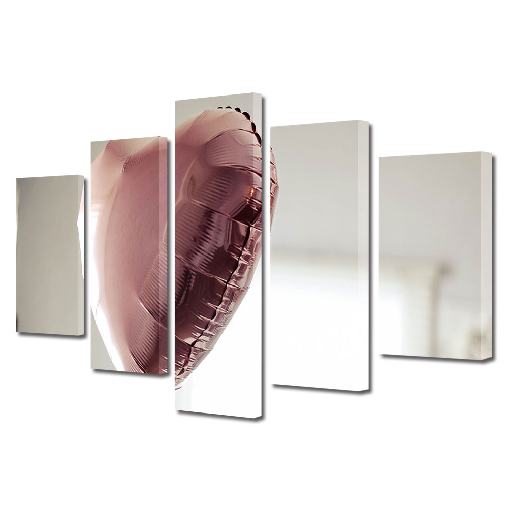 Set Tablouri Multicanvas 5 piese Colectia Ziua Indragostitilor, Dragobete, Valentine's Day, Balon in forma de inima, Decoratiuni Moderne pentru Casa, 120 x 225 cm
