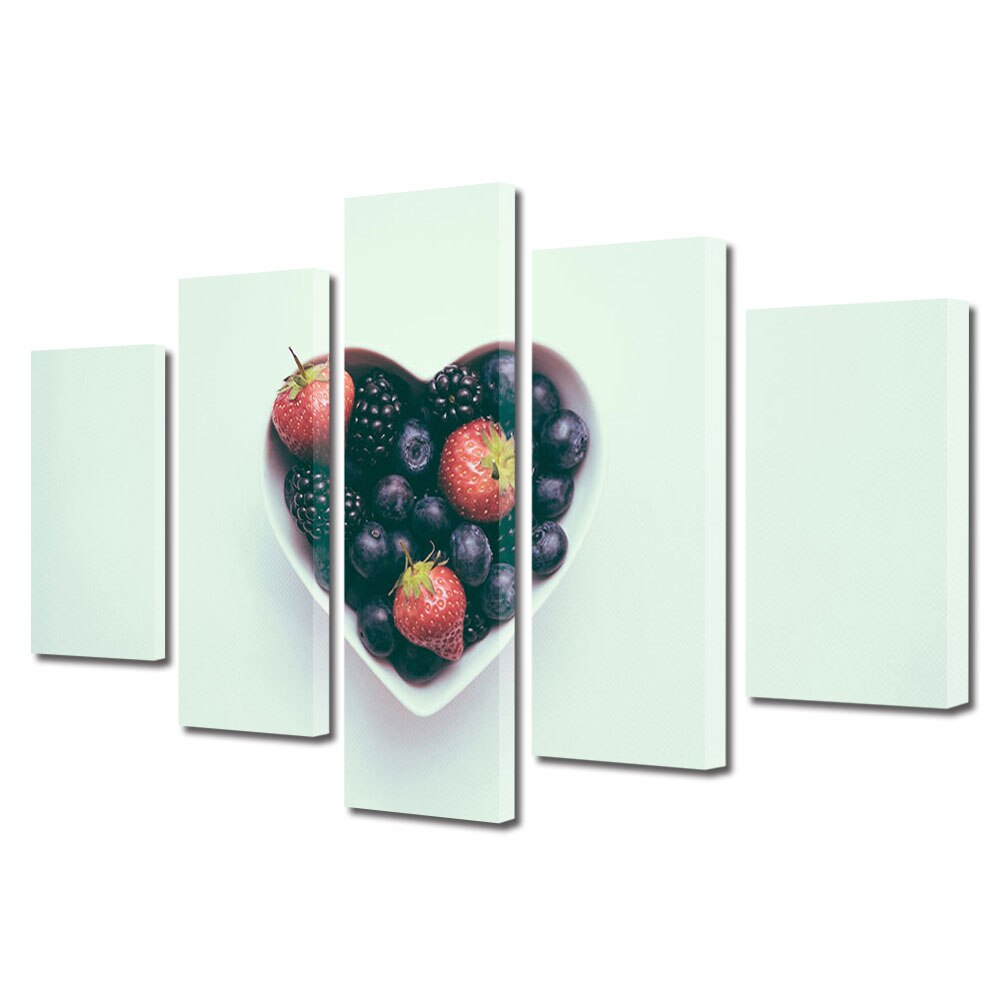 Set Tablouri Multicanvas 5 piese Colectia Ziua Indragostitilor, Dragobete, Valentine's Day, Fructe in inima, Decoratiuni Moderne pentru Casa, 120 x 225 cm