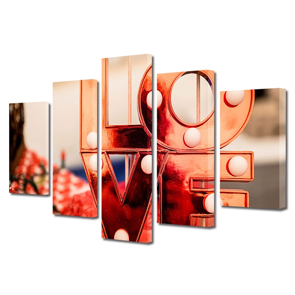 Set Tablouri Multicanvas 5 piese Colectia Ziua Indragostitilor, Dragobete, Valentine's Day, Dragoste lucioasa, Decoratiuni Moderne pentru Casa, 120 x 225 cm