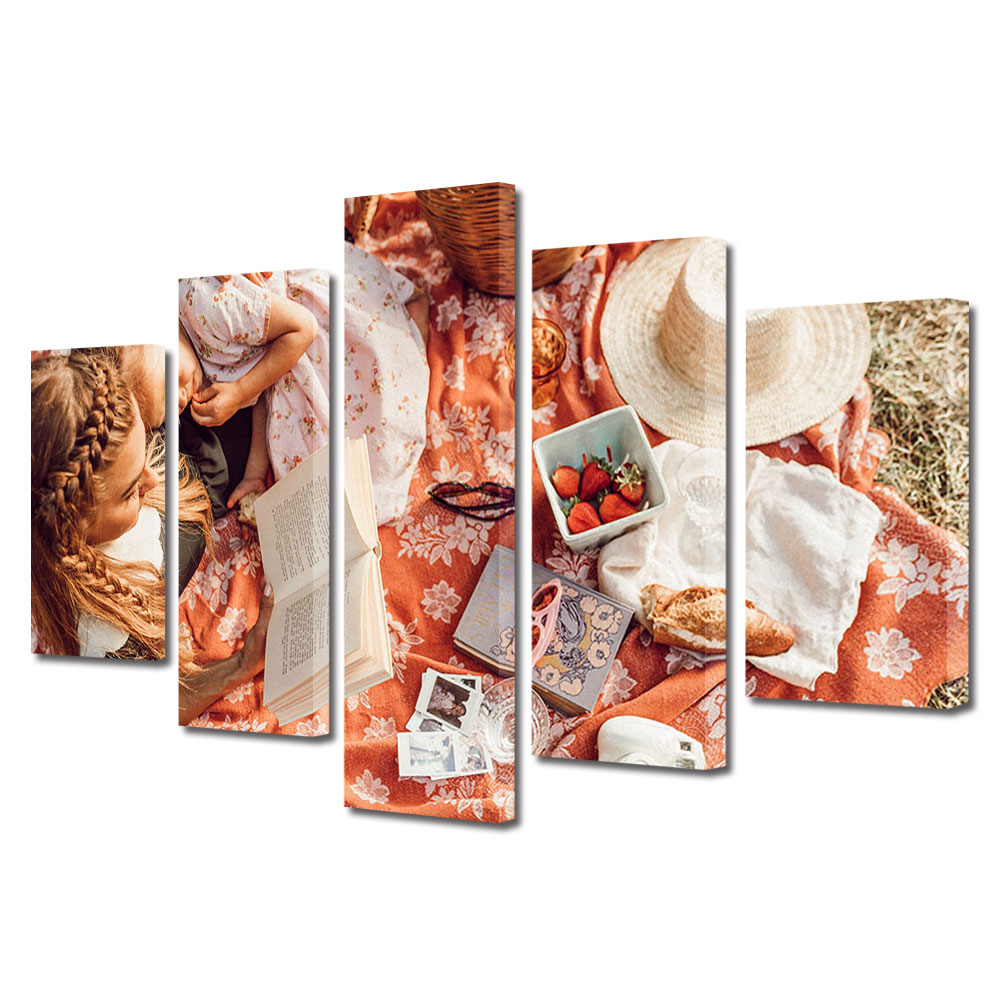 Set Tablouri Multicanvas 5 piese Colectia Ziua Indragostitilor, Dragobete, Valentine's Day, Picnic romantic, Decoratiuni Moderne pentru Casa, 120 x 225 cm