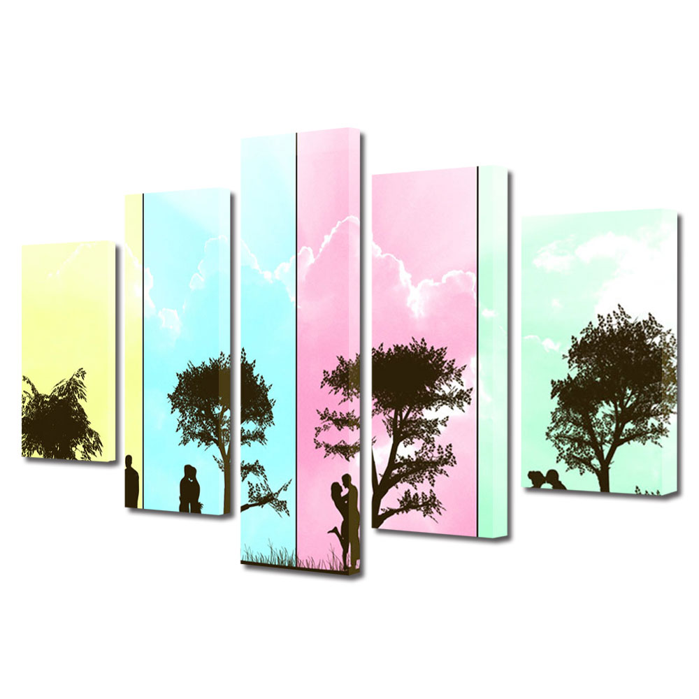 Set Tablouri Multicanvas 5 piese Colectia Ziua Indragostitilor, Dragobete, Valentine's Day, Trecerea timpului, Decoratiuni Moderne pentru Casa, 120 x 225 cm