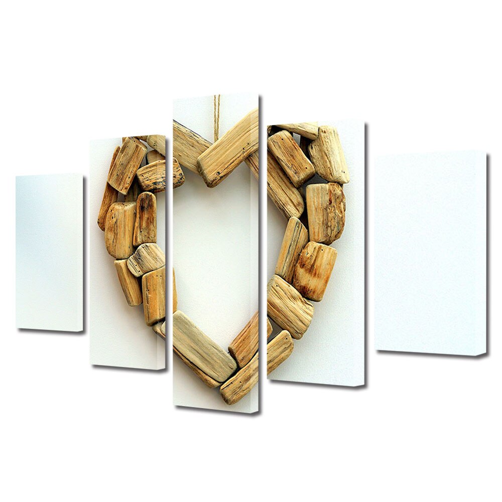 Set Tablouri Multicanvas 5 piese Colectia Ziua Indragostitilor, Dragobete, Valentine's Day, Lemnul inimii, Decoratiuni Moderne pentru Casa, 120 x 225 cm
