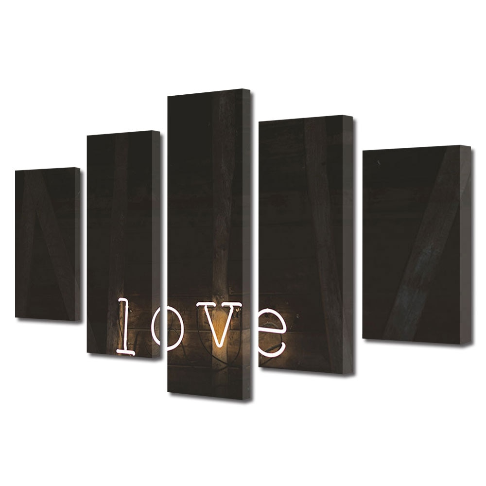 Set Tablouri Multicanvas 5 piese Colectia Ziua Indragostitilor, Dragobete, Valentine's Day, Dragoste in pod, Decoratiuni Moderne pentru Casa, 120 x 225 cm