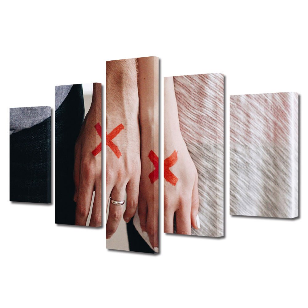 Set Tablouri Multicanvas 5 piese Colectia Ziua Indragostitilor, Dragobete, Valentine's Day, Marcati ca iubiti, Decoratiuni Moderne pentru Casa, 120 x 225 cm