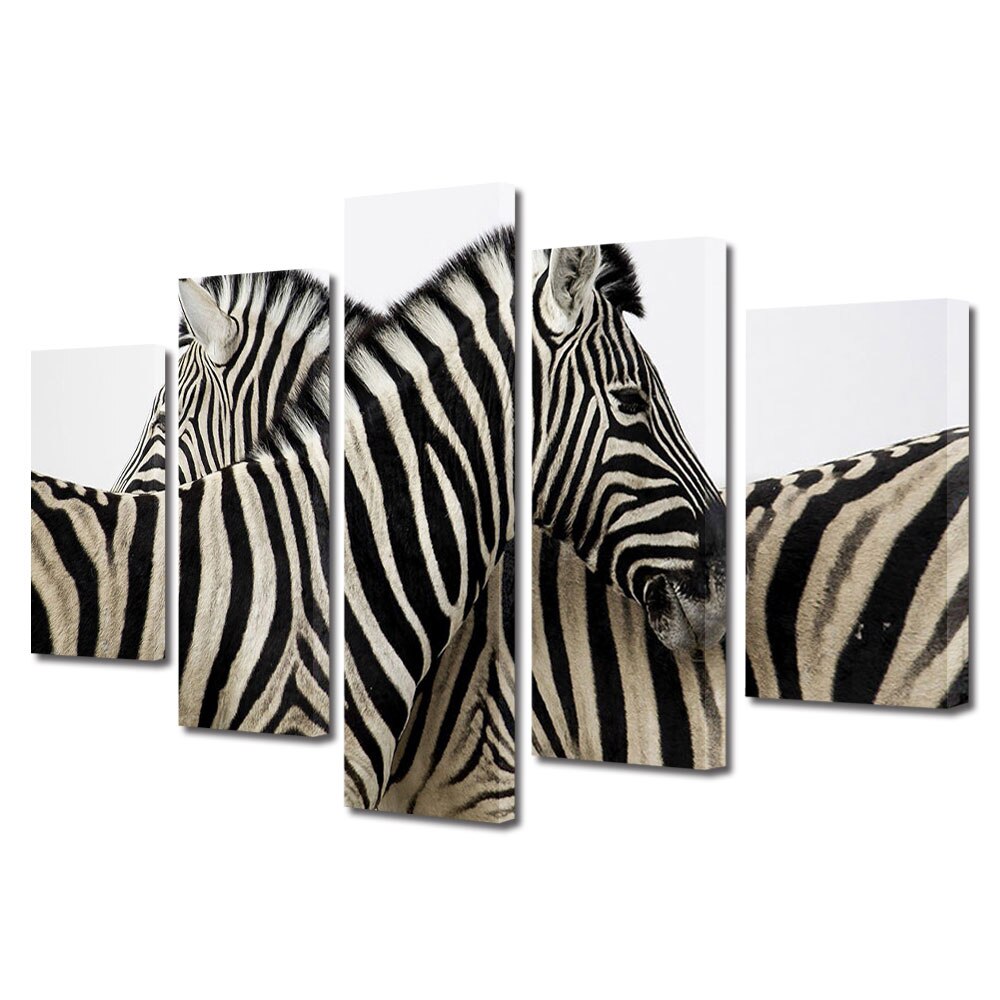 Set Tablouri Multicanvas 5 piese Colectia Ziua Indragostitilor, Dragobete, Valentine's Day, Zebre unite, Decoratiuni Moderne pentru Casa, 120 x 225 cm