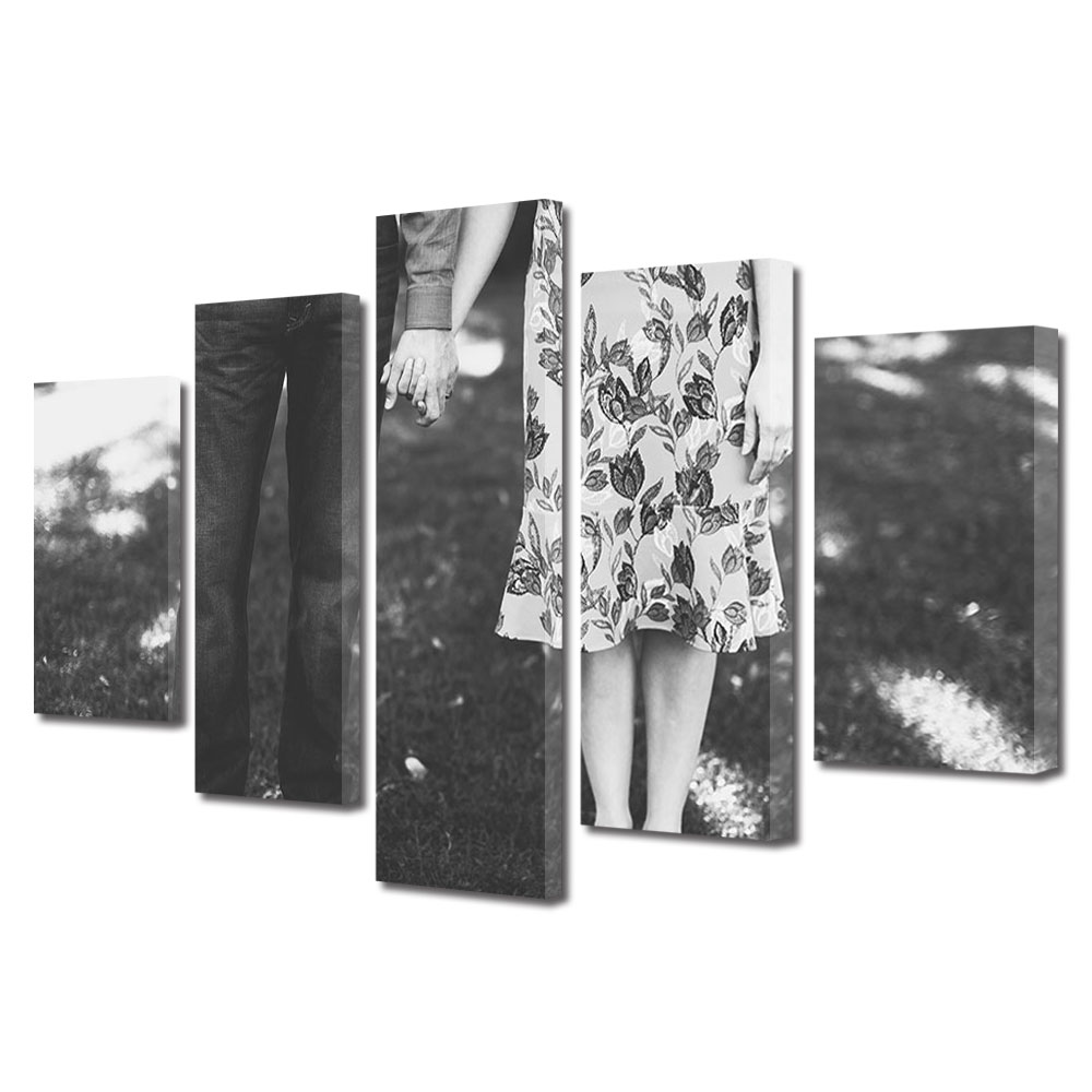 Set Tablouri Multicanvas 5 piese Colectia Ziua Indragostitilor, Dragobete, Valentine's Day, De mana cu persoana iubita, Decoratiuni Moderne pentru Casa, 120 x 225 cm