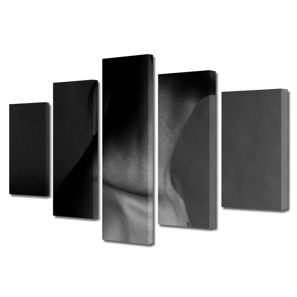 Set Tablouri Multicanvas 5 piese Colectia Ziua Indragostitilor, Dragobete, Valentine's Day, Piele alb negru, Decoratiuni Moderne pentru Casa, 120 x 225 cm