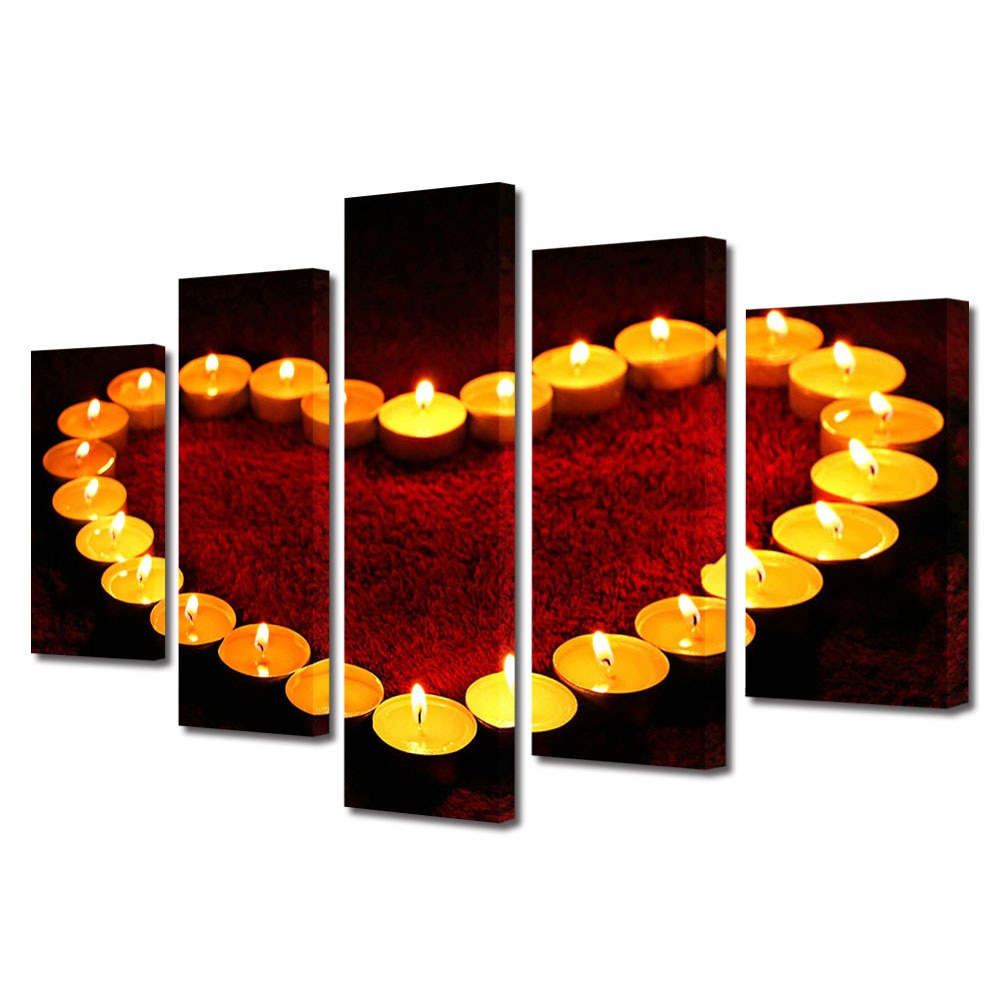 Set Tablouri Multicanvas 5 piese Colectia Ziua Indragostitilor, Dragobete, Valentine's Day, Seara romantica, Decoratiuni Moderne pentru Casa, 120 x 225 cm