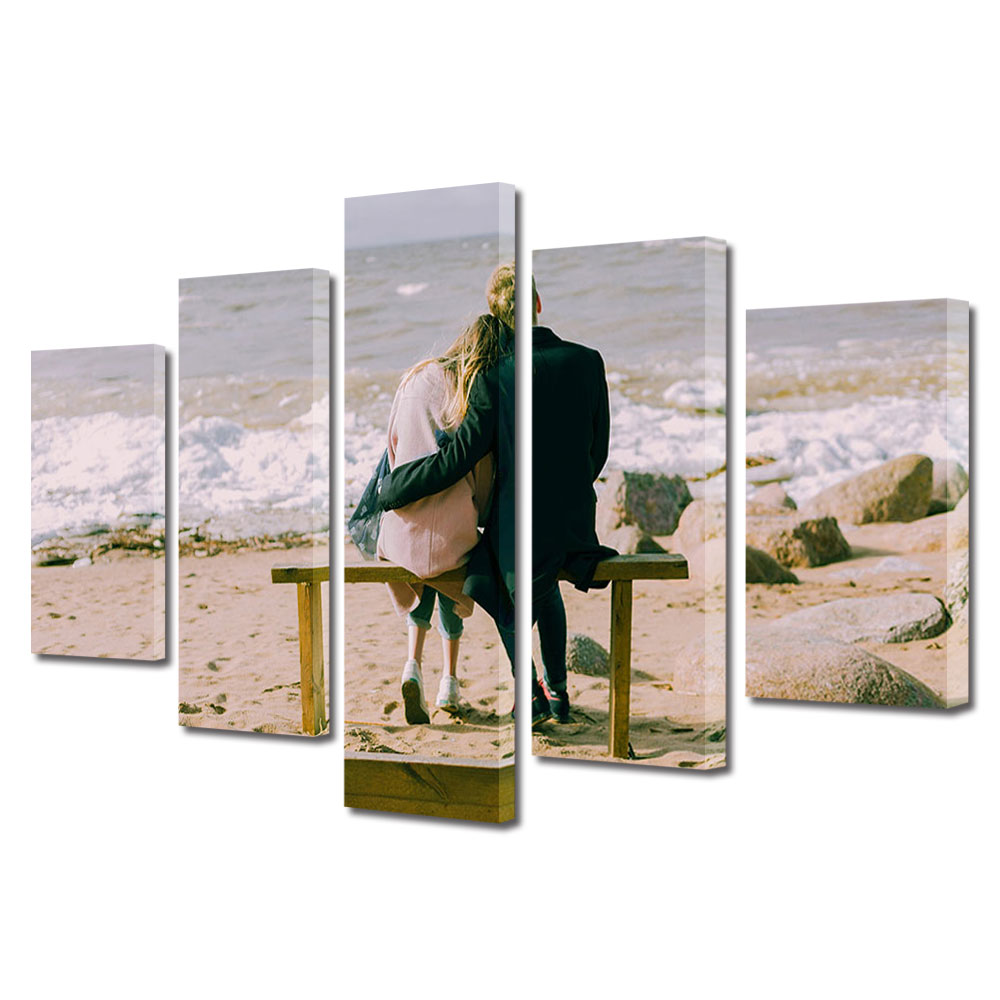 Set Tablouri Multicanvas 5 piese Colectia Ziua Indragostitilor, Dragobete, Valentine's Day, Ascultand valurile, Decoratiuni Moderne pentru Casa, 120 x 225 cm
