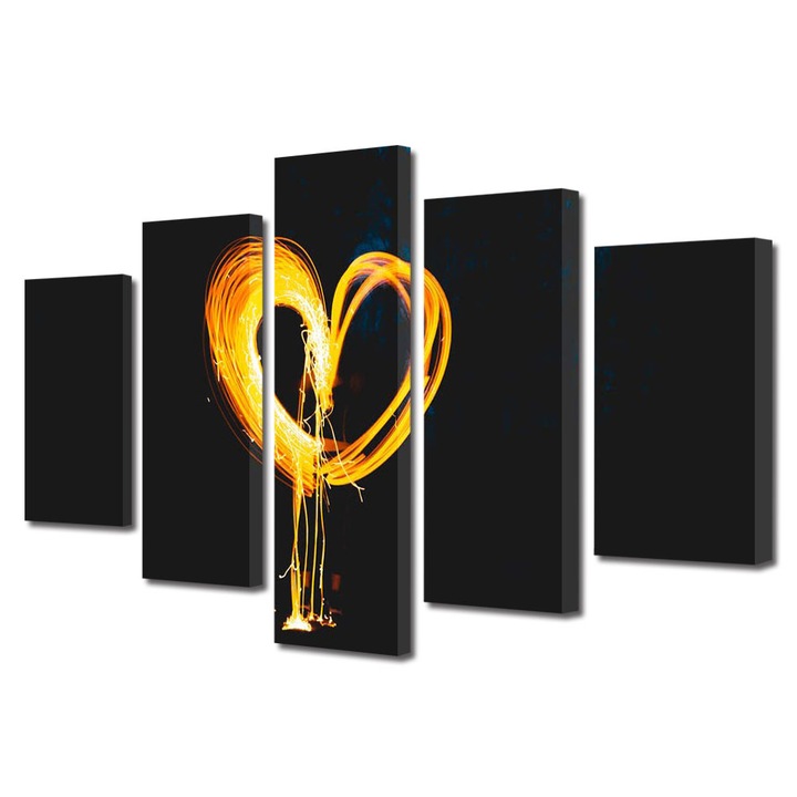 Set Tablouri Multicanvas 5 piese Colectia Ziua Indragostitilor, Dragobete, Valentine's Day, Inima mare si aprinsa, Decoratiuni Moderne pentru Casa, 100 x 175 cm
