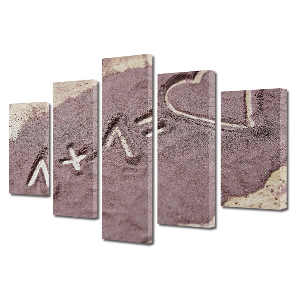 Set Tablouri Multicanvas 5 piese Colectia Ziua Indragostitilor, Dragobete, Valentine's Day, Nisip cu dragoste, Decoratiuni Moderne pentru Casa, 120 x 225 cm