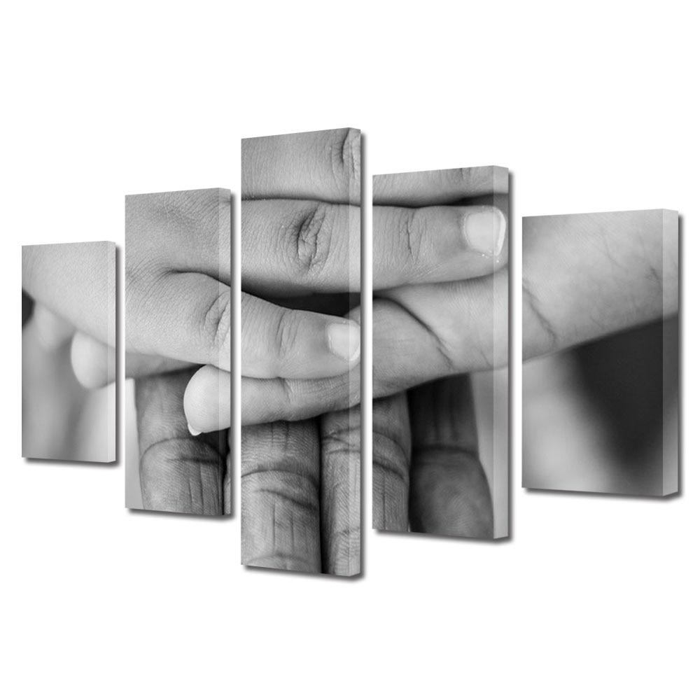 Set Tablouri Multicanvas 5 piese Colectia Ziua Indragostitilor, Dragobete, Valentine's Day, Mana peste mana, Decoratiuni Moderne pentru Casa, 120 x 225 cm