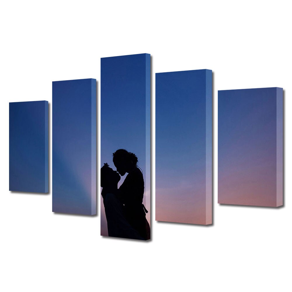 Set Tablouri Multicanvas 5 piese Colectia Ziua Indragostitilor, Dragobete, Valentine's Day, Siluete romantice, Decoratiuni Moderne pentru Casa, 120 x 225 cm
