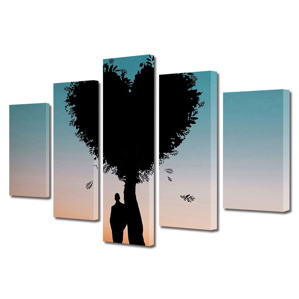 Set Tablouri Multicanvas 5 piese Colectia Ziua Indragostitilor, Dragobete, Valentine's Day, Copacul indragostitului, Decoratiuni Moderne pentru Casa, 120 x 225 cm