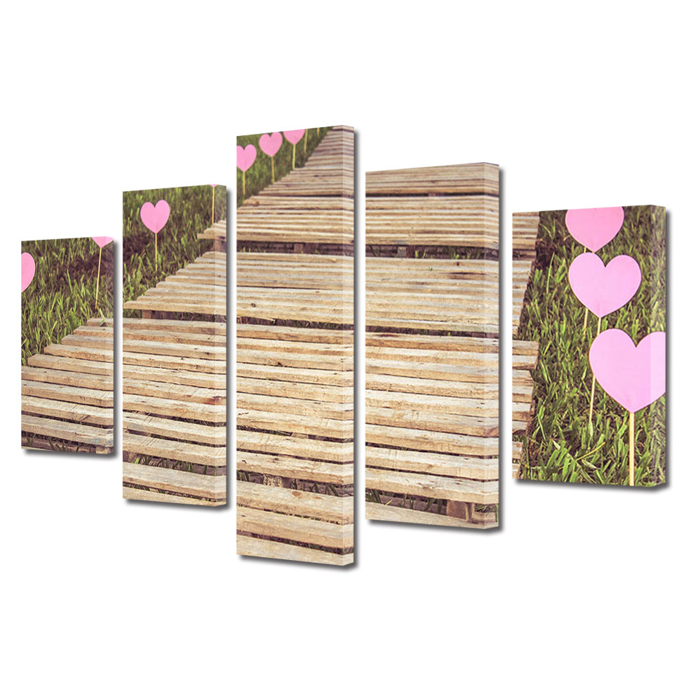 Set Tablouri Multicanvas 5 piese Colectia Ziua Indragostitilor, Dragobete, Valentine's Day, Drumul indragostitilor, Decoratiuni Moderne pentru Casa, 120 x 225 cm