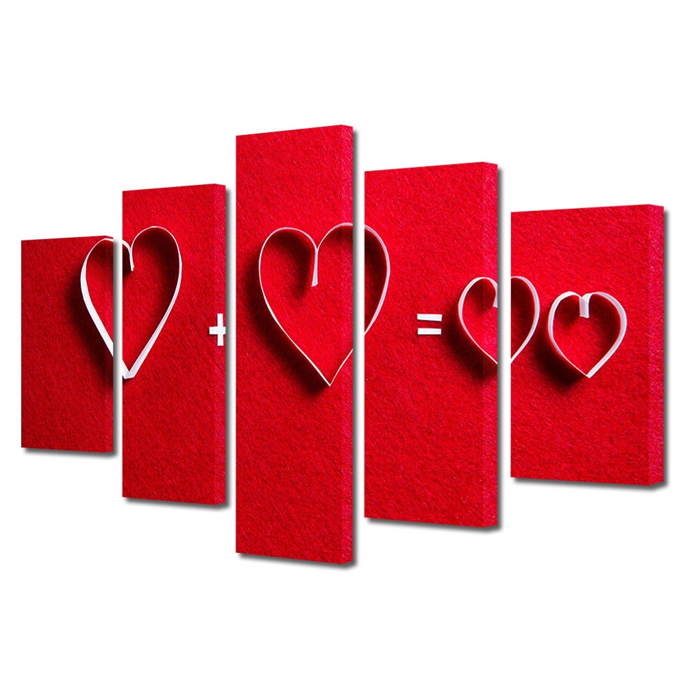 Set Tablouri Multicanvas 5 piese Colectia Ziua Indragostitilor, Dragobete, Valentine's Day, Ecuatia inimilor, Decoratiuni Moderne pentru Casa, 120 x 225 cm