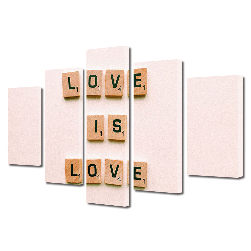 Set Tablouri Multicanvas 5 piese Colectia Ziua Indragostitilor, Dragobete, Valentine's Day, Iubirea e iubire, Decoratiuni Moderne pentru Casa, 120 x 225 cm