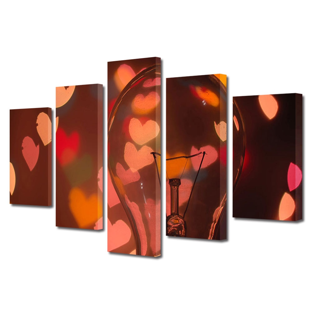 Set Tablouri Multicanvas 5 piese Colectia Ziua Indragostitilor, Dragobete, Valentine's Day, Idei cu inimi, Decoratiuni Moderne pentru Casa, 120 x 225 cm