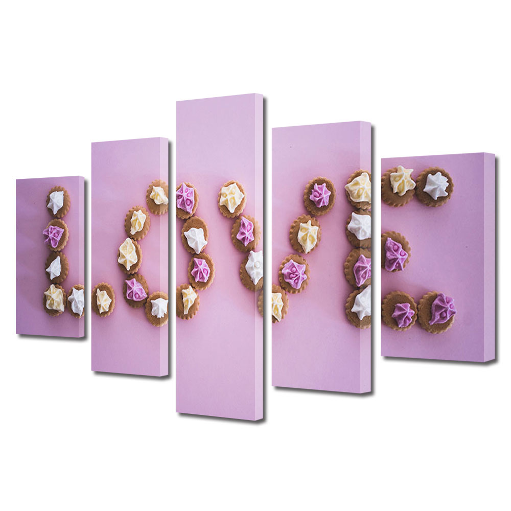 Set Tablouri Multicanvas 5 piese Colectia Ziua Indragostitilor, Dragobete, Valentine's Day, Dragoste in pragituri, Decoratiuni Moderne pentru Casa, 120 x 225 cm