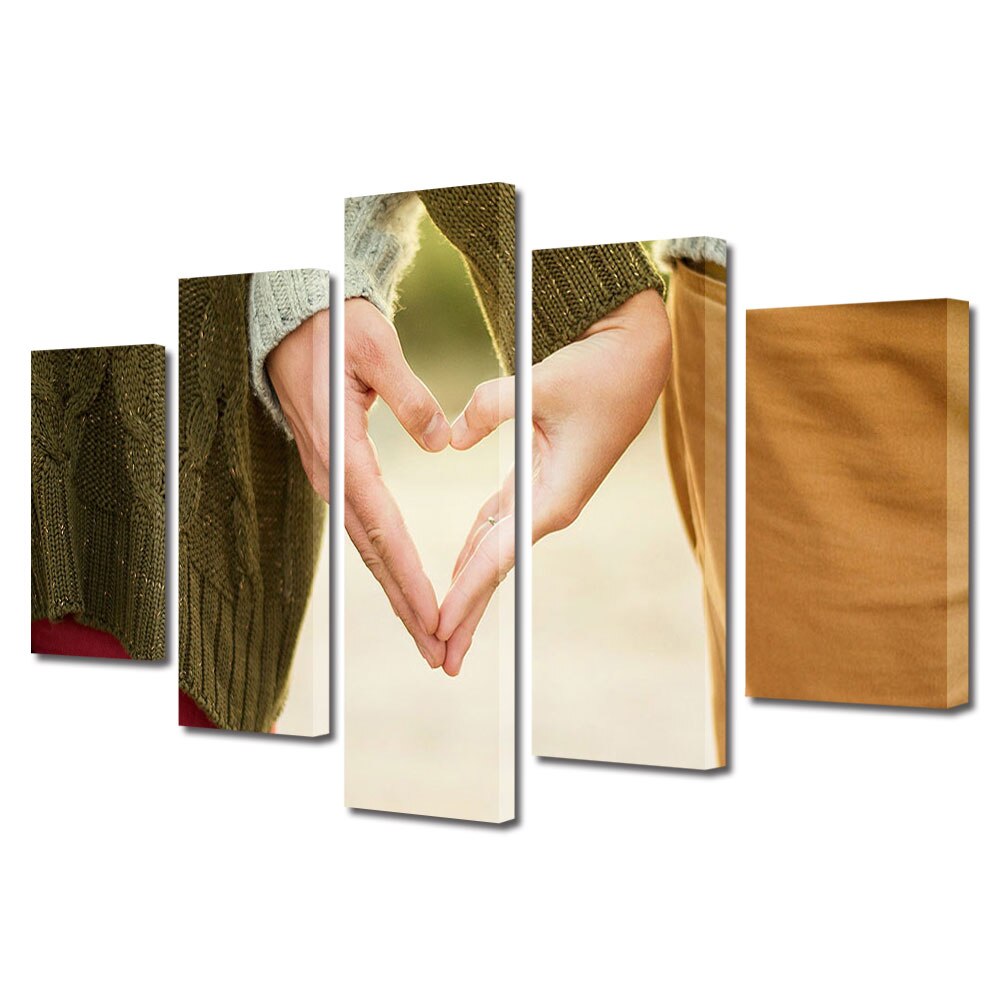 Set Tablouri Multicanvas 5 piese Colectia Ziua Indragostitilor, Dragobete, Valentine's Day, Conexiune in inimi, Decoratiuni Moderne pentru Casa, 120 x 225 cm