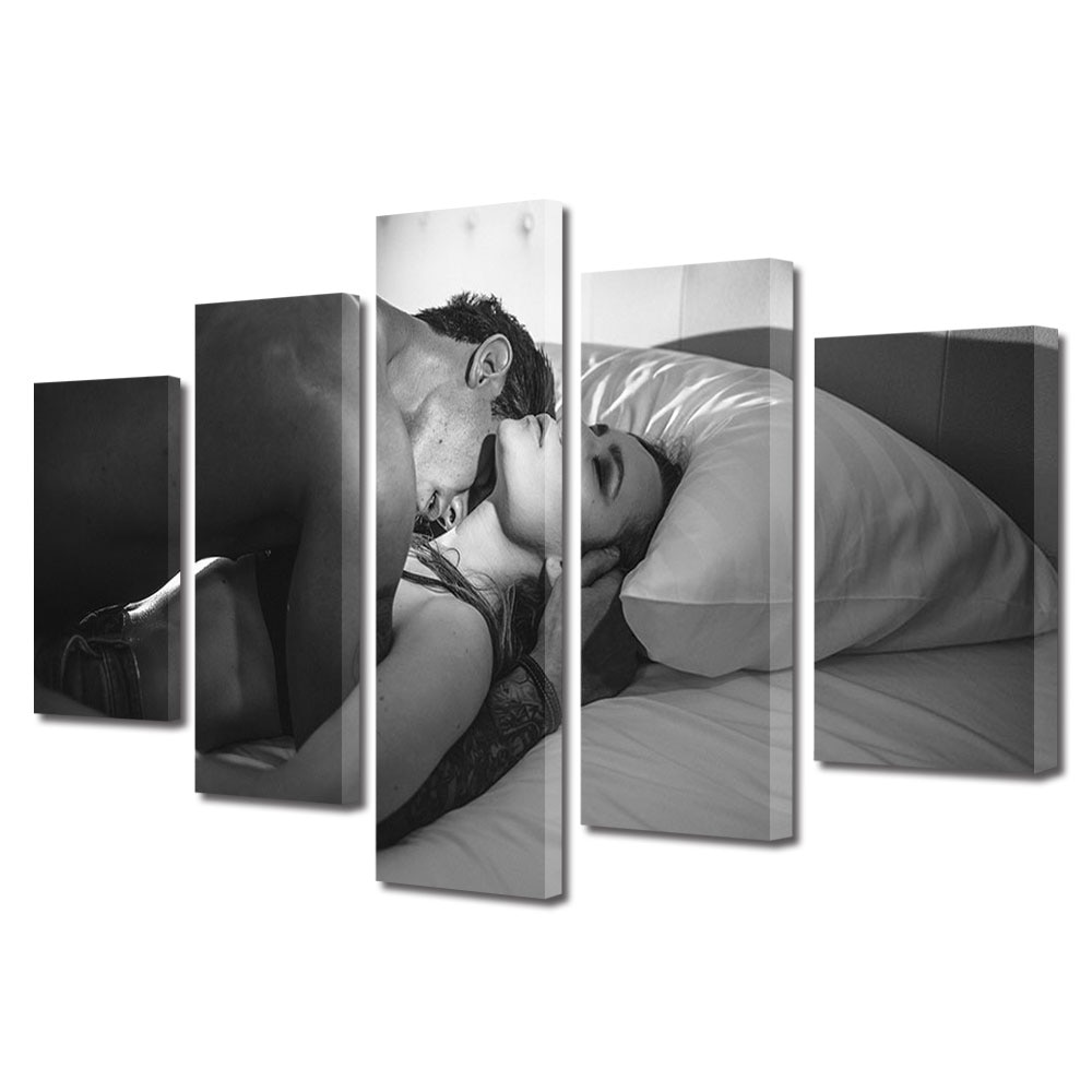 Set Tablouri Multicanvas 5 piese Colectia Ziua Indragostitilor, Dragobete, Valentine's Day, Atingeri in doi, Decoratiuni Moderne pentru Casa, 120 x 225 cm