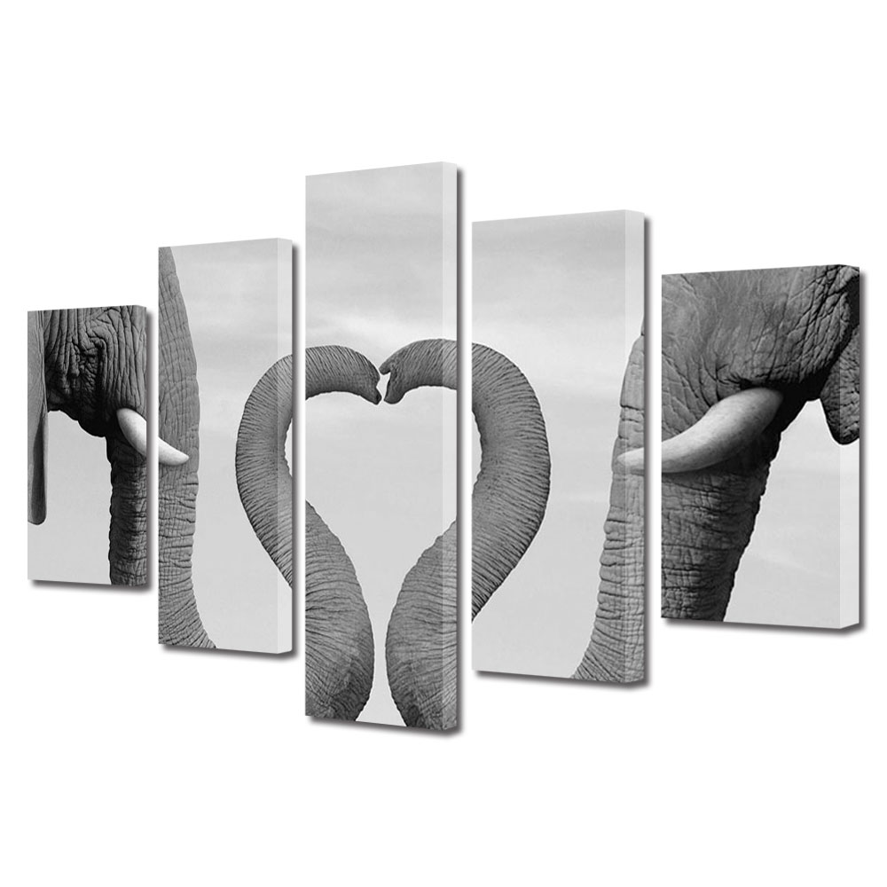 Set Tablouri Multicanvas 5 piese Colectia Ziua Indragostitilor, Dragobete, Valentine's Day, Inima de elefanti, Decoratiuni Moderne pentru Casa, 120 x 225 cm