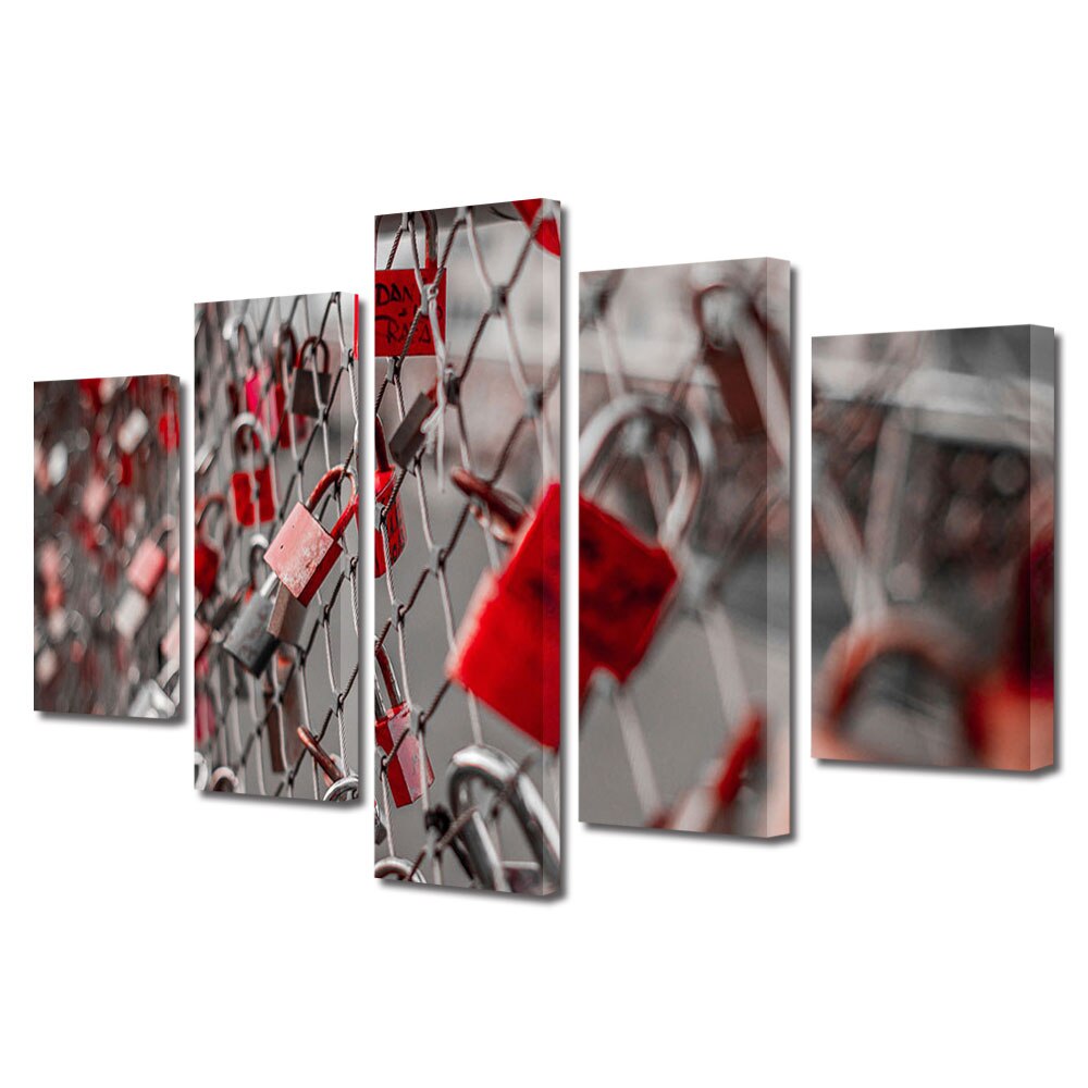 Set Tablouri Multicanvas 5 piese Colectia Ziua Indragostitilor, Dragobete, Valentine's Day, Lacate agatate, Decoratiuni Moderne pentru Casa, 120 x 225 cm