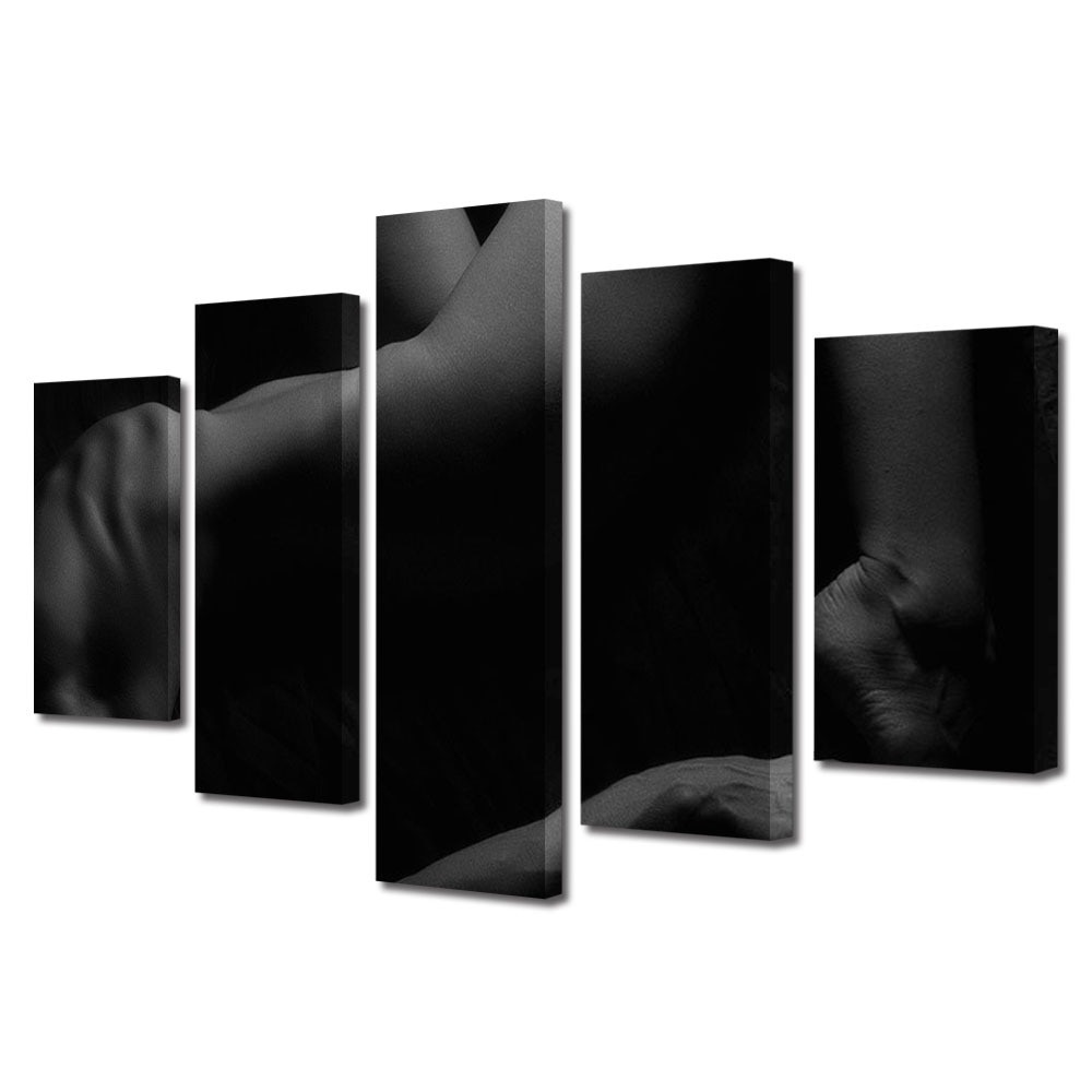 Set Tablouri Multicanvas 5 piese Colectia Ziua Indragostitilor, Dragobete, Valentine's Day, Corp in alb negru, Decoratiuni Moderne pentru Casa, 120 x 225 cm