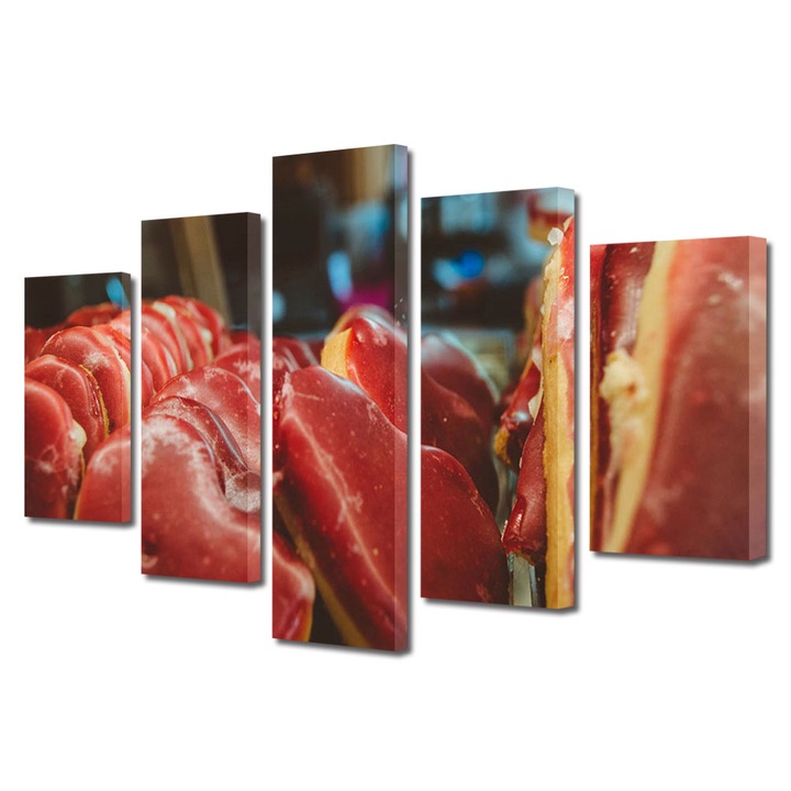 Set Tablouri Multicanvas 5 piese Colectia Ziua Indragostitilor, Dragobete, Valentine's Day, Turta dulce, Decoratiuni Moderne pentru Casa, 70 x 125 cm
